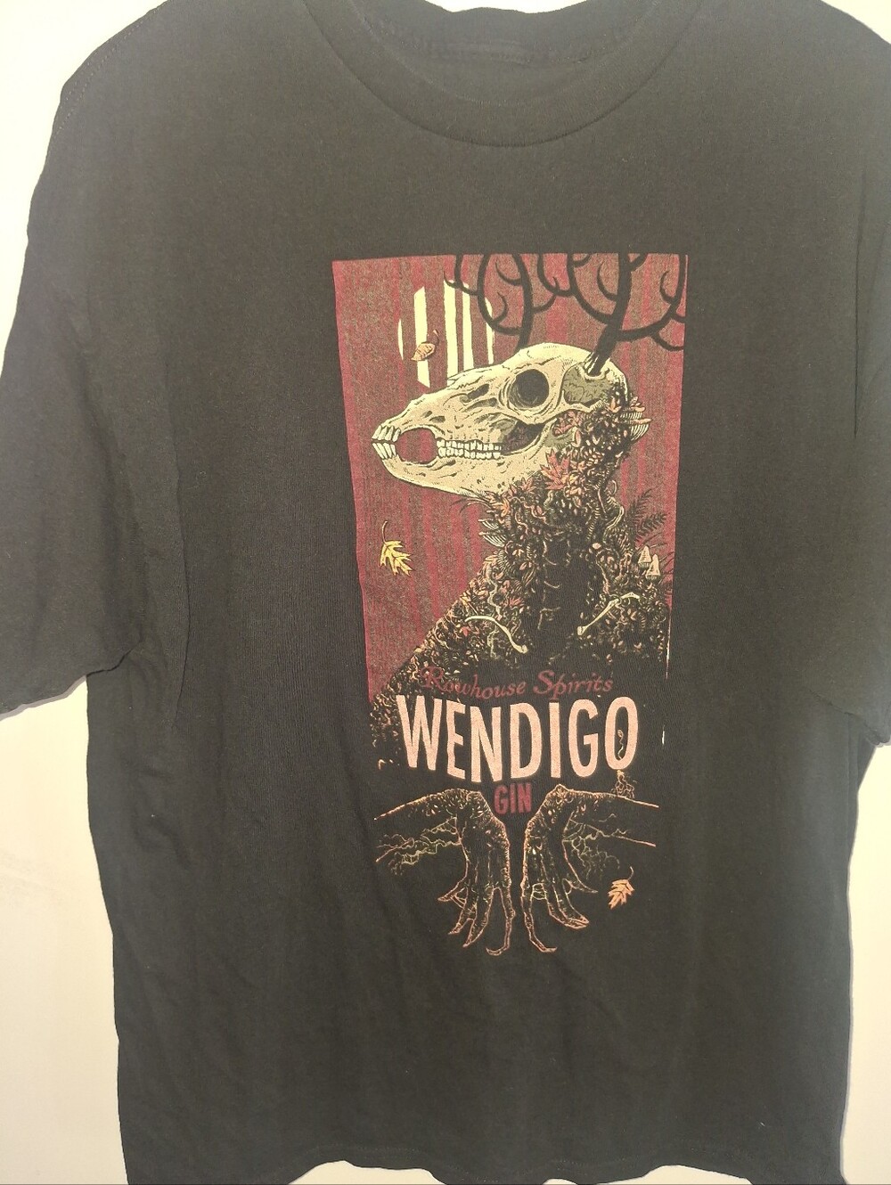 Threadless Wendigo Skull Graphic Tee - Black with Red and Cream